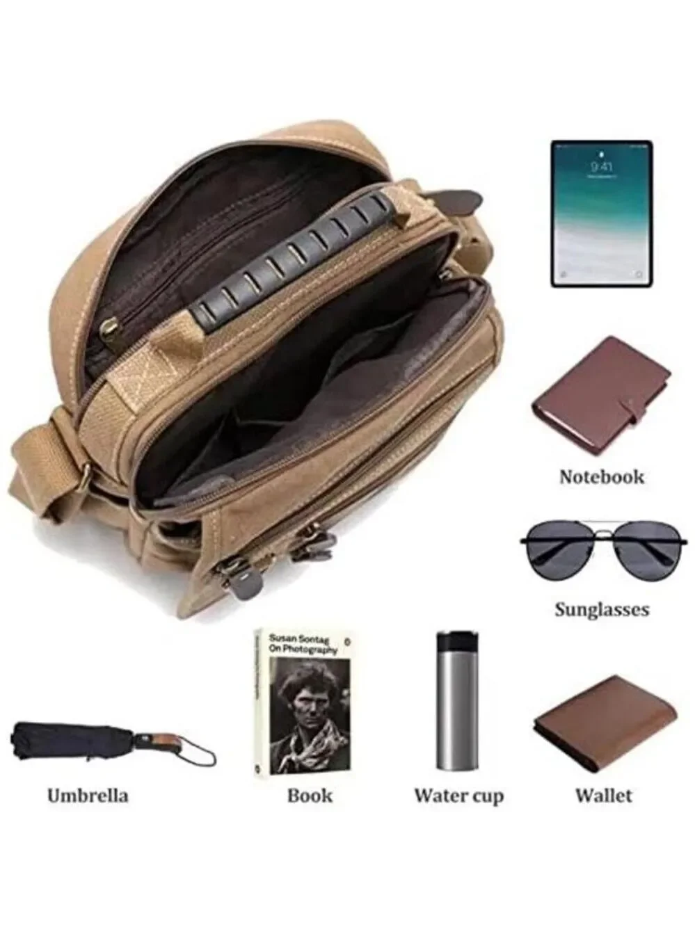 Mens Canvas Shoulder Bag Small Messenger Crossbody Work Bag Vintage Travel Bag
